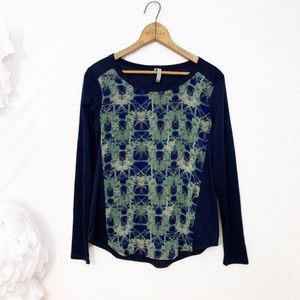 PAPER CRANE sheer panel geometric jersey top  S